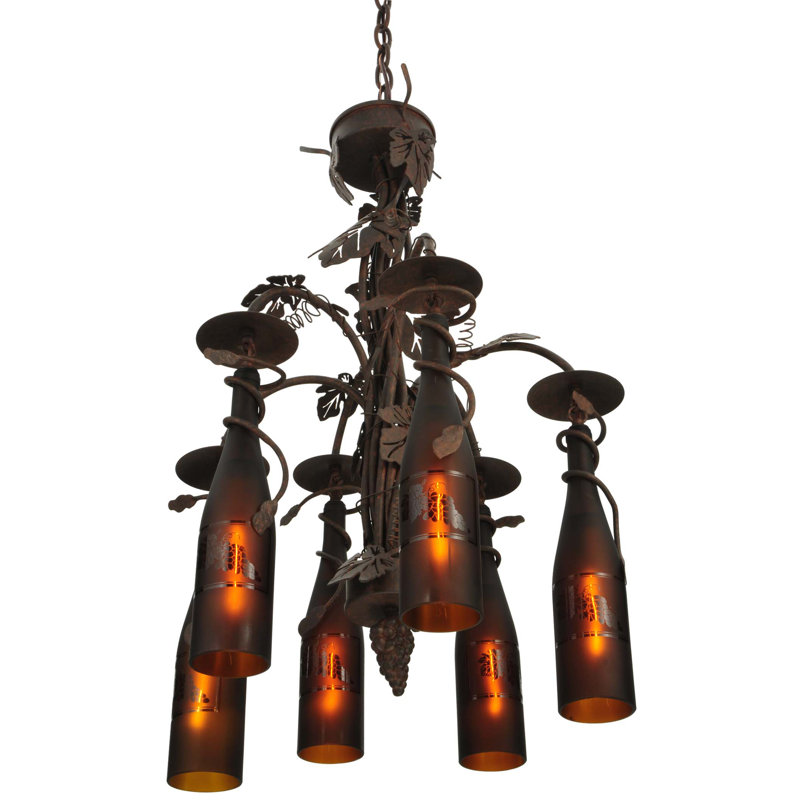 Tuscan Vineyard Elegance 6-Light Wine Bottle Chandelier with Grape Leaf Accents