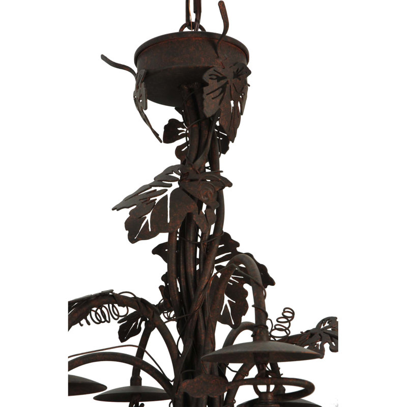 Tuscan Vineyard Elegance 6-Light Wine Bottle Chandelier with Grape Leaf Accents
