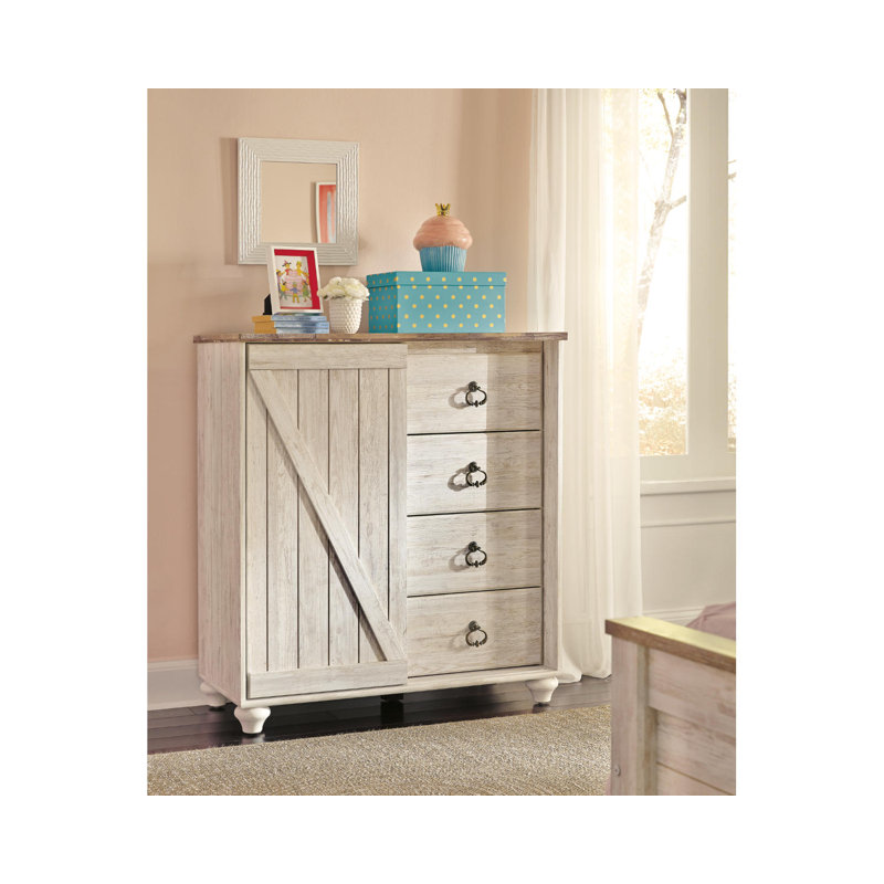 White Transitional 4-Drawer Gentleman's Combo Dresser