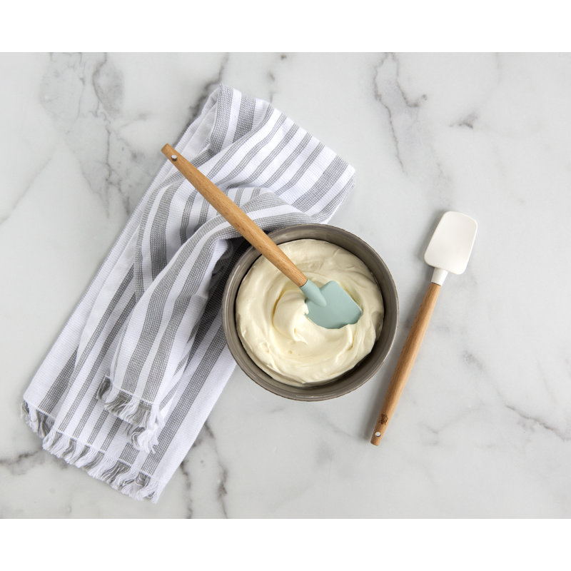 Small Sea Glass and White Silicone Spatula Set with Beechwood Handles