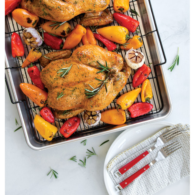Extra Large Silver Aluminum Non-stick Cookie Sheet with Rack