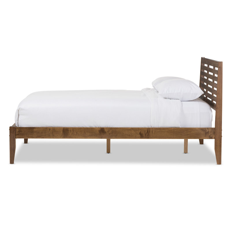 Walnut Queen Mid-Century Modern Slatted Platform Bed