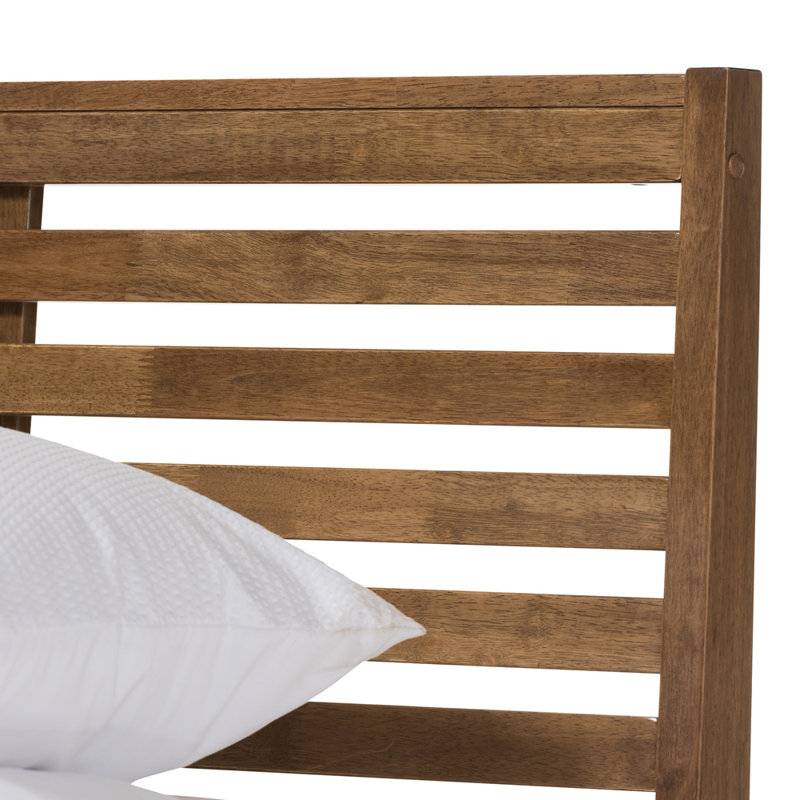 Walnut Queen Mid-Century Modern Slatted Platform Bed