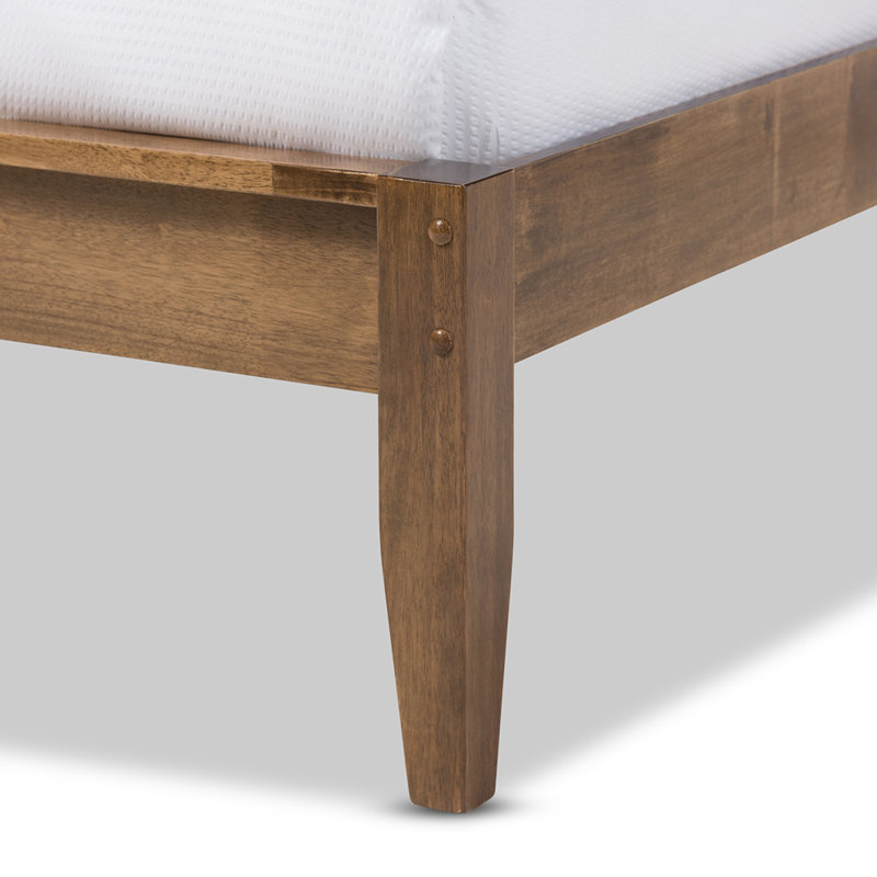 Walnut Queen Mid-Century Modern Slatted Platform Bed