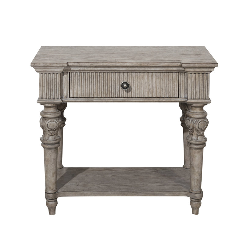 Kingsbury French Gray 1-Drawer Rubberwood Nightstand with USB