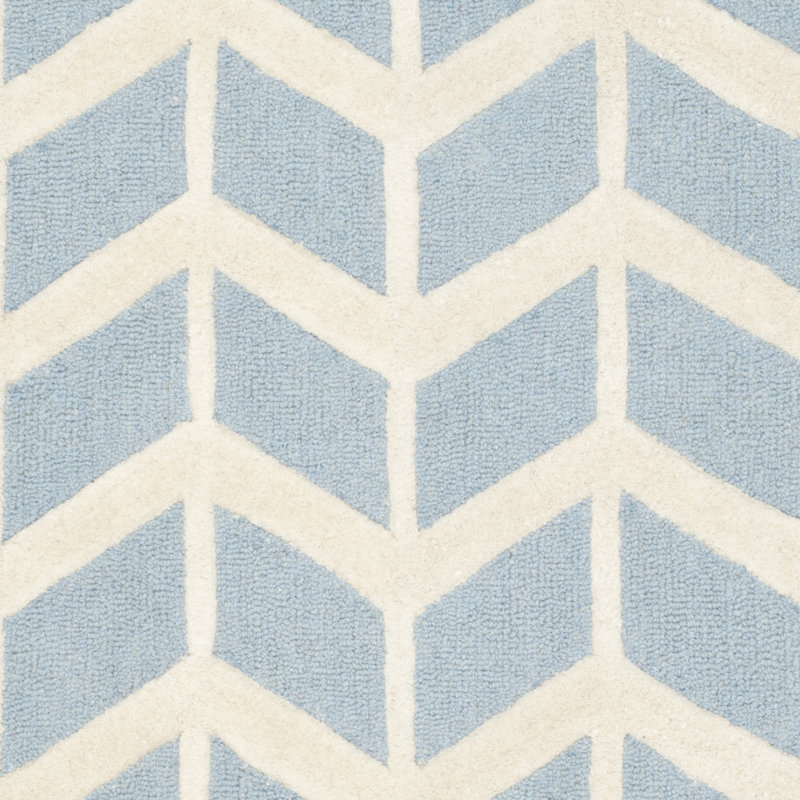 Elegant Blue Ivory Hand-Tufted Wool Rectangular Rug 3' x 5'