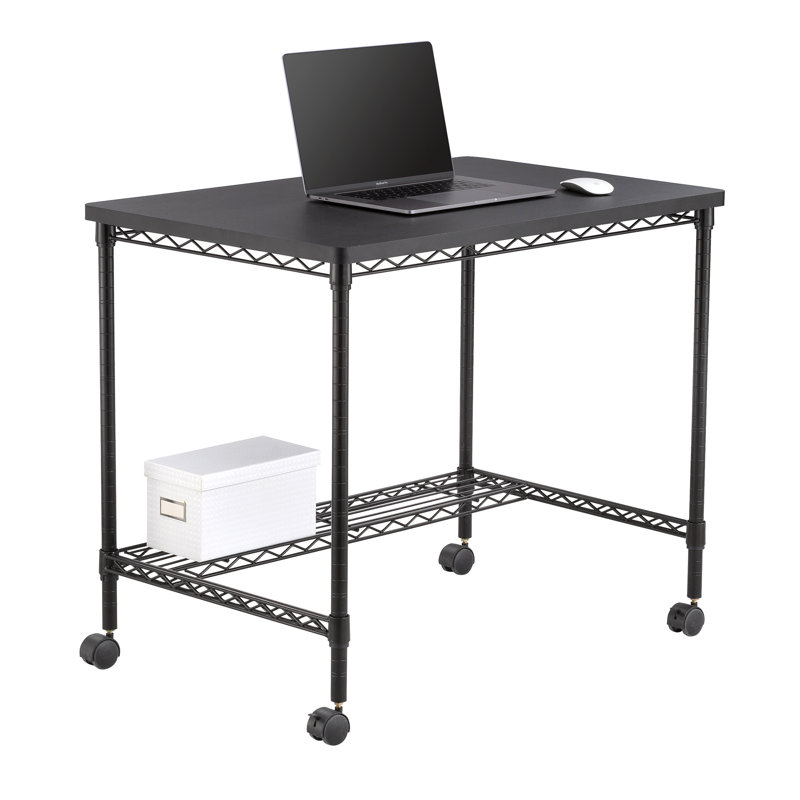 Black Powder-Coated Steel Mobile Workstation with Adjustable Shelf