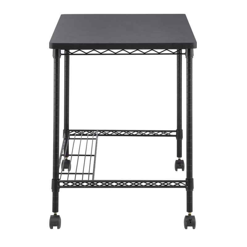 Black Powder-Coated Steel Mobile Workstation with Adjustable Shelf