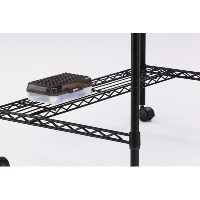 Black Powder-Coated Steel Mobile Workstation with Adjustable Shelf