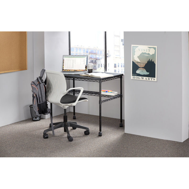 Black Powder-Coated Steel Mobile Workstation with Adjustable Shelf