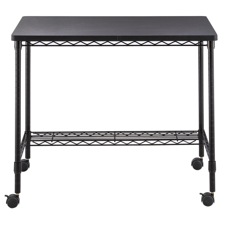 Black Powder-Coated Steel Mobile Workstation with Adjustable Shelf