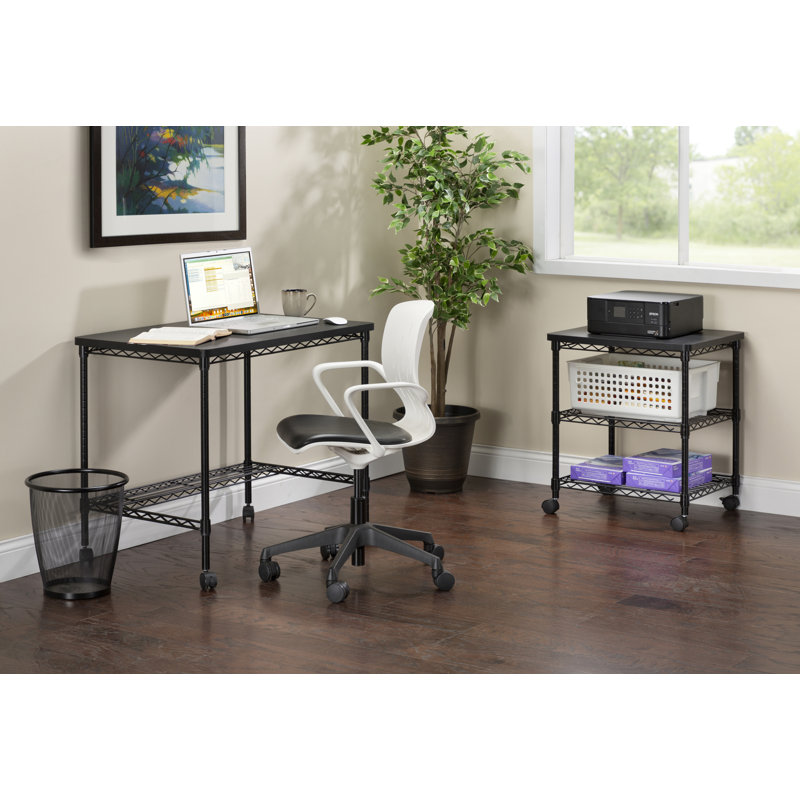 Black Powder-Coated Steel Mobile Workstation with Adjustable Shelf