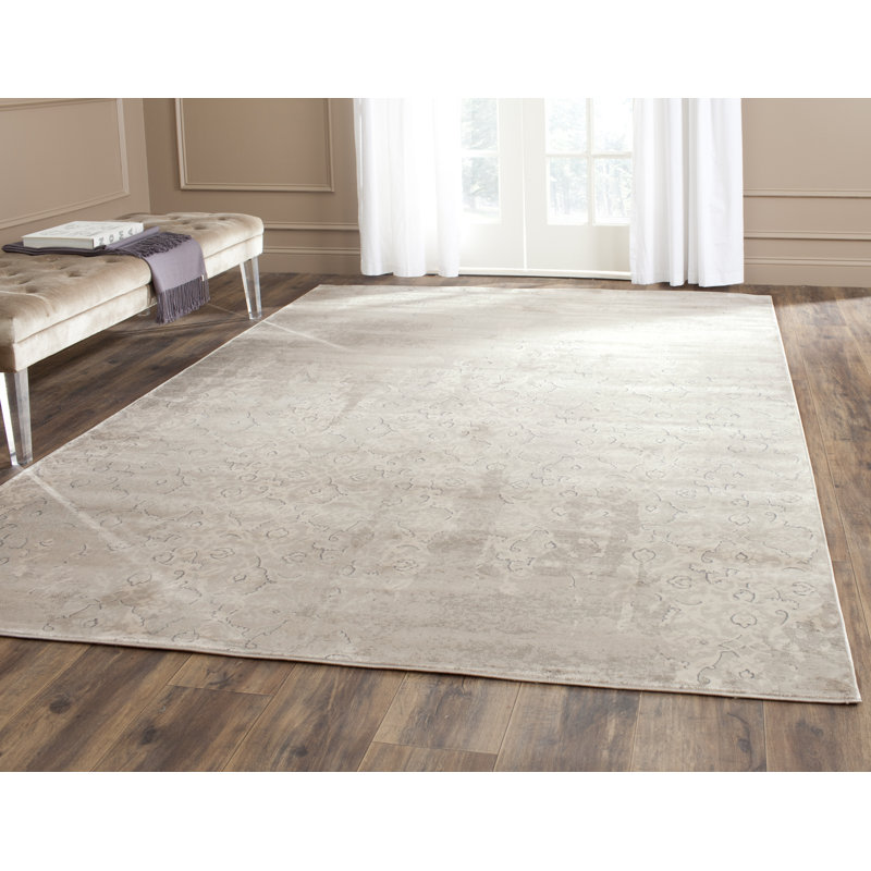Elegant Gray and Ivory Vintage Viscose Area Rug, 4' x 5'7"