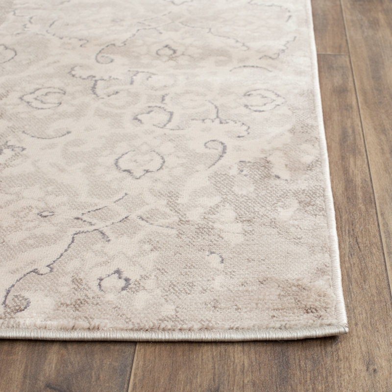 Elegant Gray and Ivory Vintage Viscose Area Rug, 4' x 5'7"
