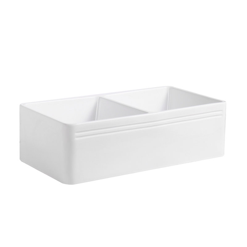 Cremona 33'' White Fireclay Double Bowl Farmhouse Sink