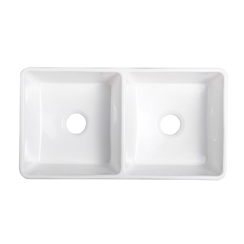 Cremona 33'' White Fireclay Double Bowl Farmhouse Sink