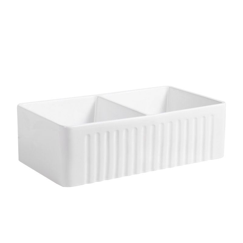 Cremona 33'' White Fireclay Double Bowl Farmhouse Sink