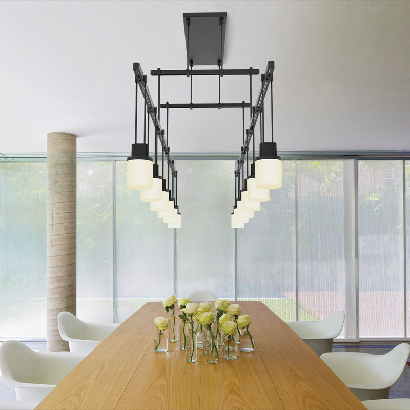 Black and White 12-Light LED Glass Pendant