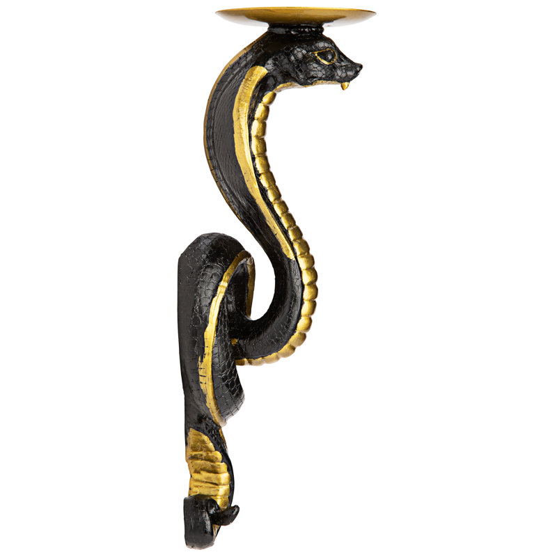 Antiqued Gold Renenutet Cobra Goddess Resin Wall Sconces, Set of Two