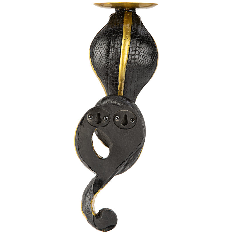 Antiqued Gold Renenutet Cobra Goddess Resin Wall Sconces, Set of Two