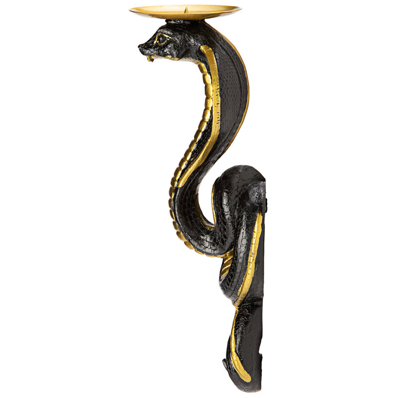 Antiqued Gold Renenutet Cobra Goddess Resin Wall Sconces, Set of Two