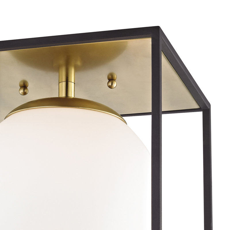 Aged Brass and Black Glass Globe Flush Mount Light