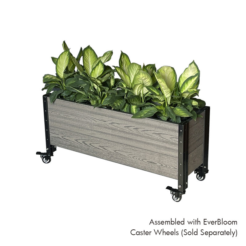 Contemporary Everbloom Grey Rectangular Raised Bed Planter with Wheels