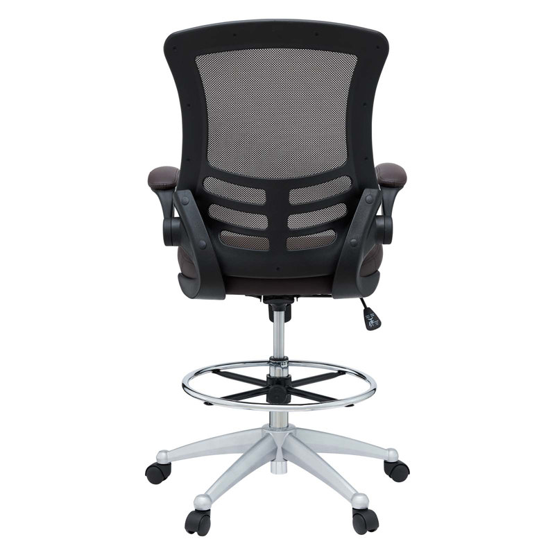 Elevated Brown Vinyl & Mesh Drafting Chair with Adjustable Arms and Swivel
