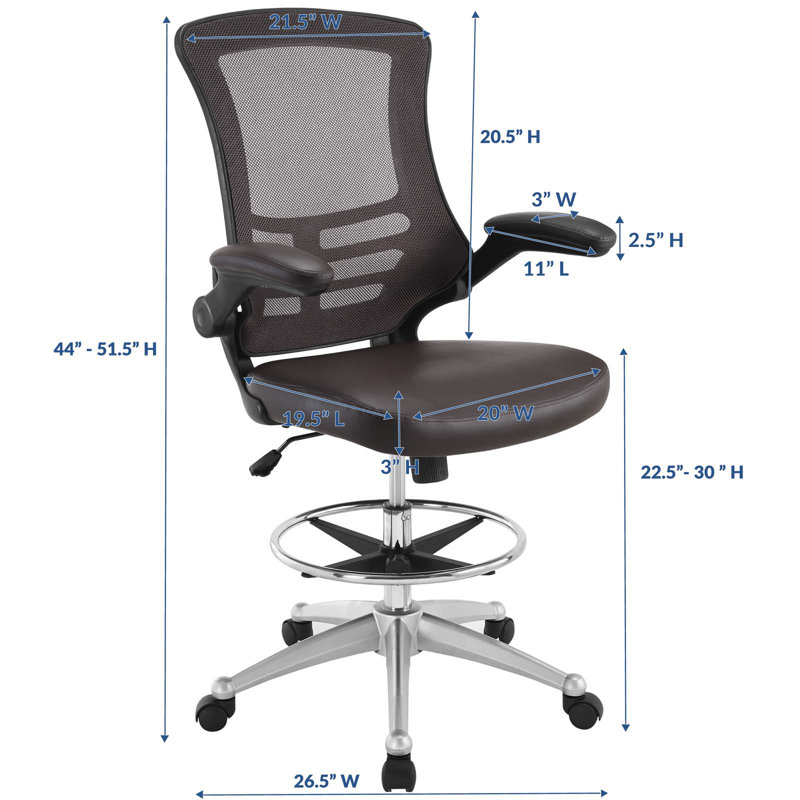 Elevated Brown Vinyl & Mesh Drafting Chair with Adjustable Arms and Swivel