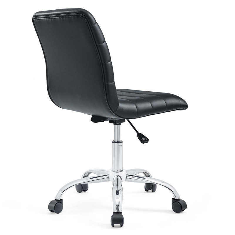 Polished Chrome Swivel Armless Office Chair in Black Vinyl