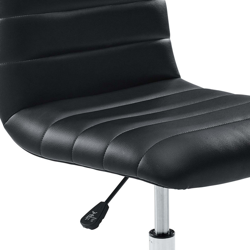 Polished Chrome Swivel Armless Office Chair in Black Vinyl