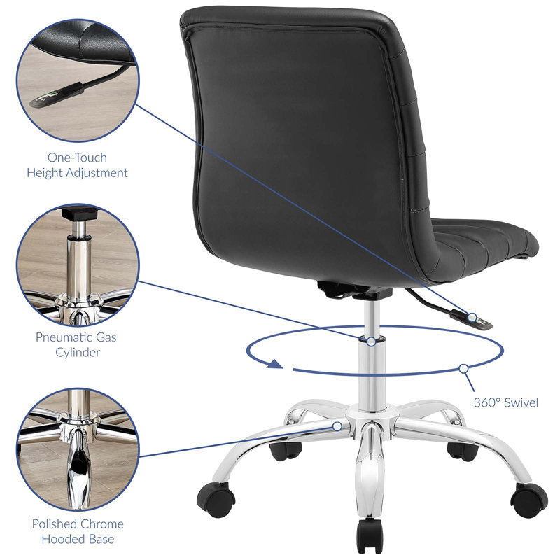 Polished Chrome Swivel Armless Office Chair in Black Vinyl