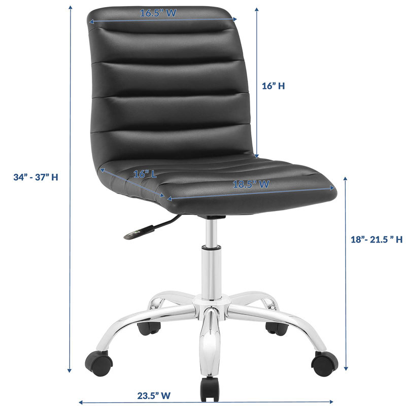 Polished Chrome Swivel Armless Office Chair in Black Vinyl