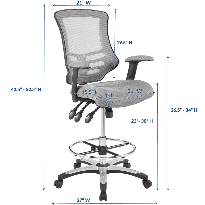 Calibrate Gray Mesh Adjustable Swivel Drafting Chair