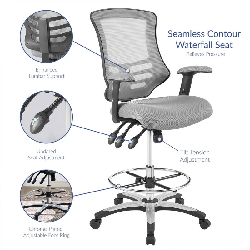Calibrate Gray Mesh Adjustable Swivel Drafting Chair