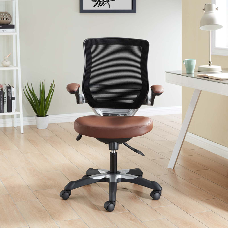 Edge Swivel Office Chair with Adjustable Arms in Tan Vinyl