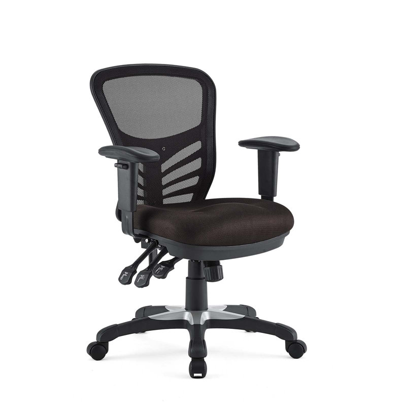 Brown Mesh and Leather Adjustable Swivel Office Chair