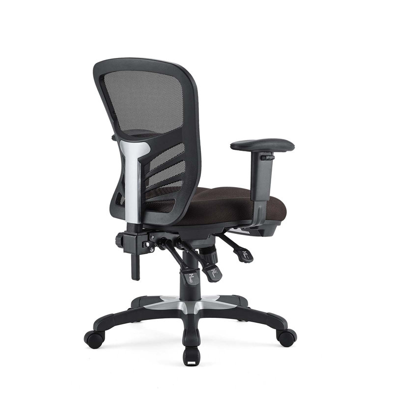 Brown Mesh and Leather Adjustable Swivel Office Chair