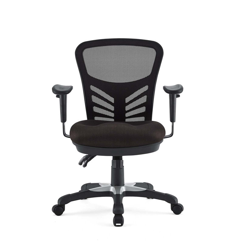 Brown Mesh and Leather Adjustable Swivel Office Chair