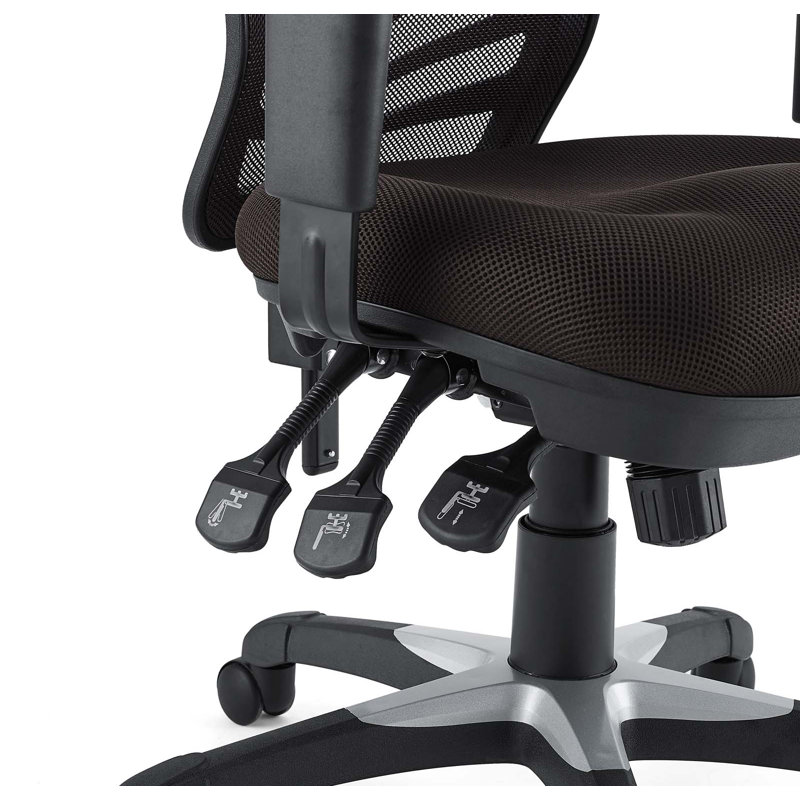 Brown Mesh and Leather Adjustable Swivel Office Chair