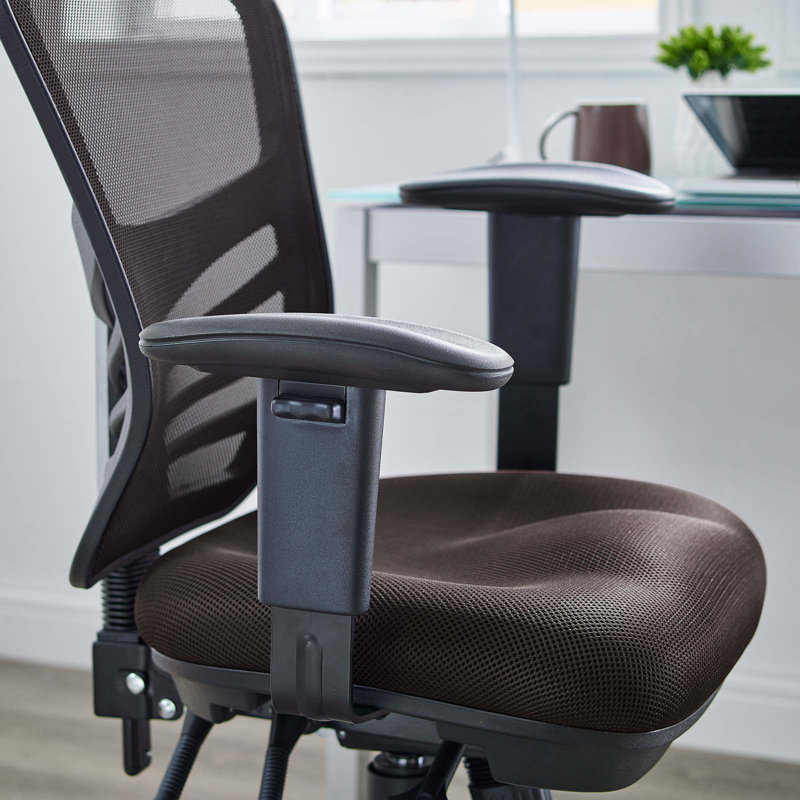 Brown Mesh and Leather Adjustable Swivel Office Chair
