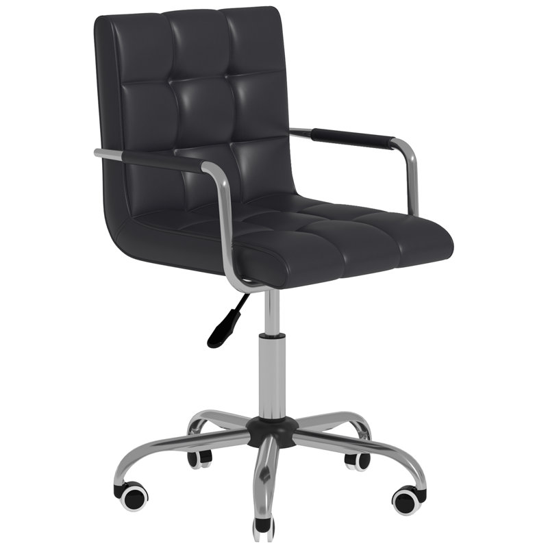 Black Tufted Leather Swivel Executive Office Chair