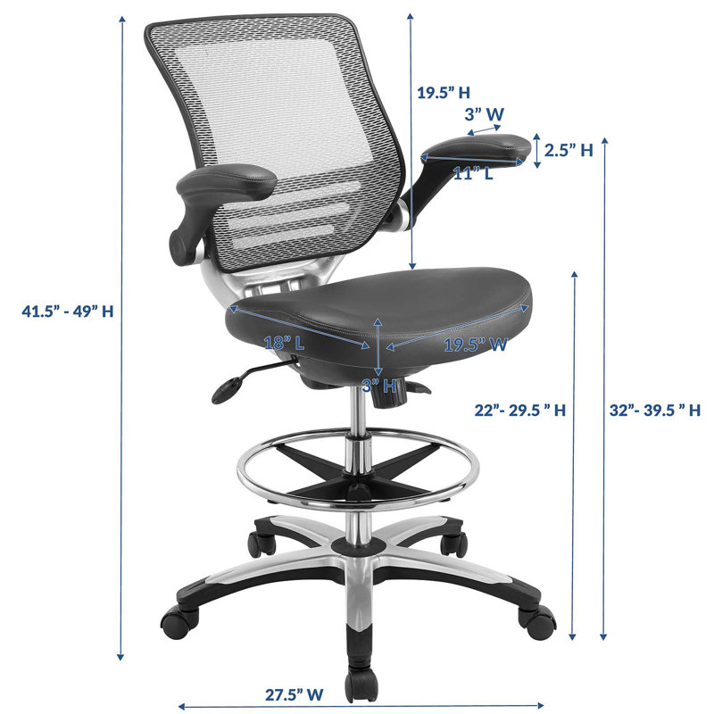 Edge Adjustable Swivel Drafting Chair with Mesh Back in Gray