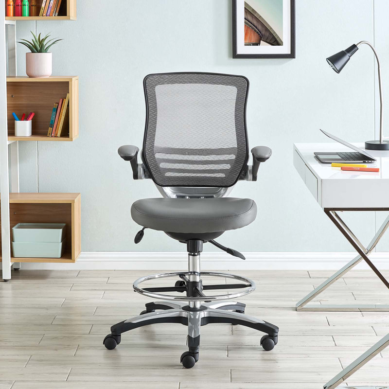 Edge Adjustable Swivel Drafting Chair with Mesh Back in Gray
