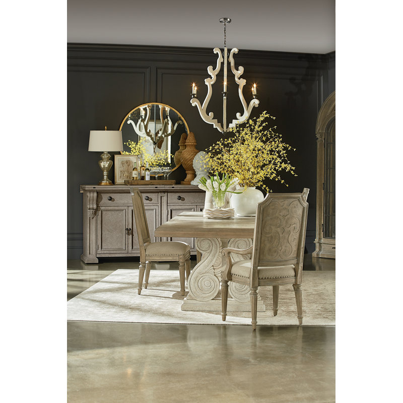 Parch Finish Reclaimed Wood & Marble Extendable Dining Table