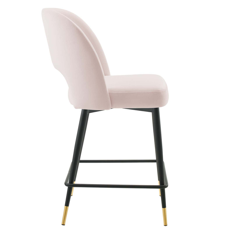 Mid-Century Glam Pink Velvet Counter Stool with Black Metal Legs