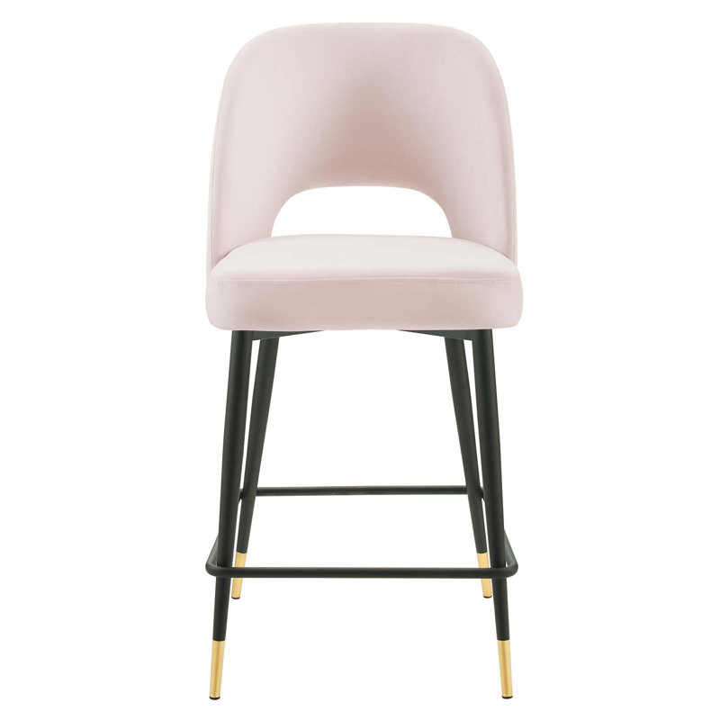 Mid-Century Glam Pink Velvet Counter Stool with Black Metal Legs