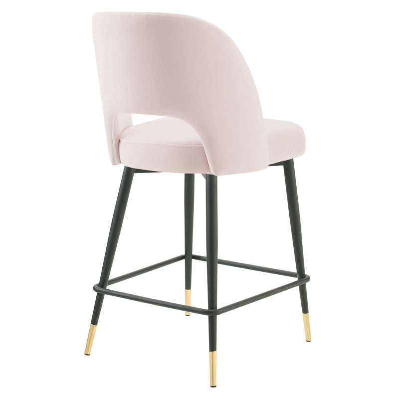 Mid-Century Glam Pink Velvet Counter Stool with Black Metal Legs