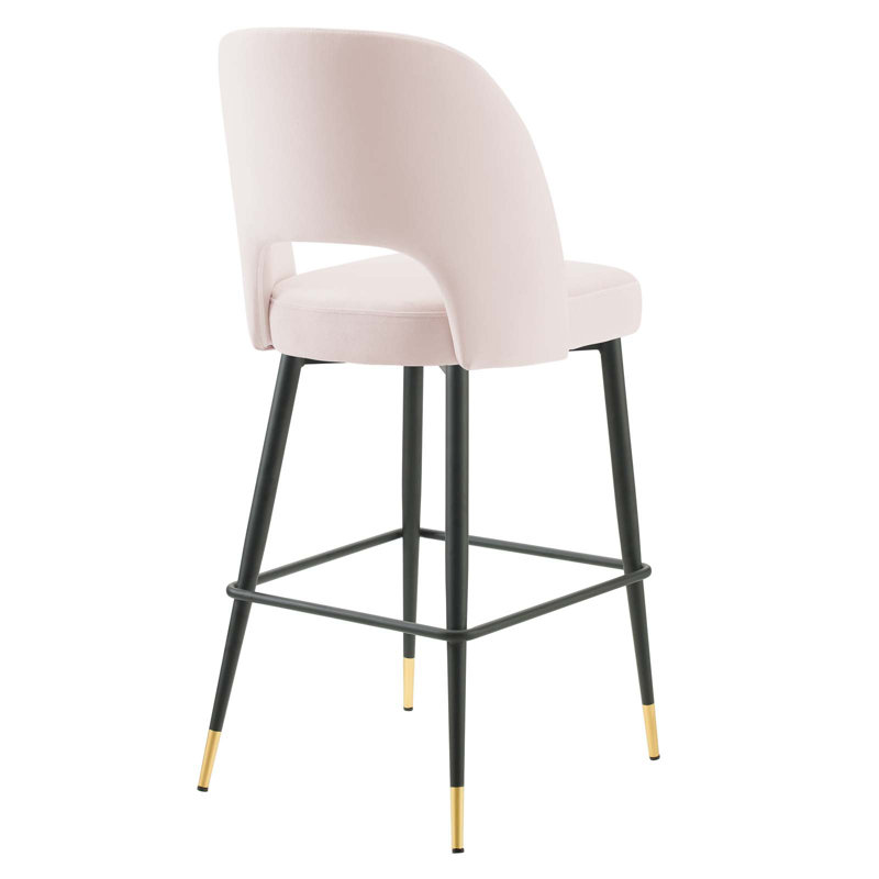 Mid-Century Glam Pink Velvet Counter Stool with Black Metal Legs