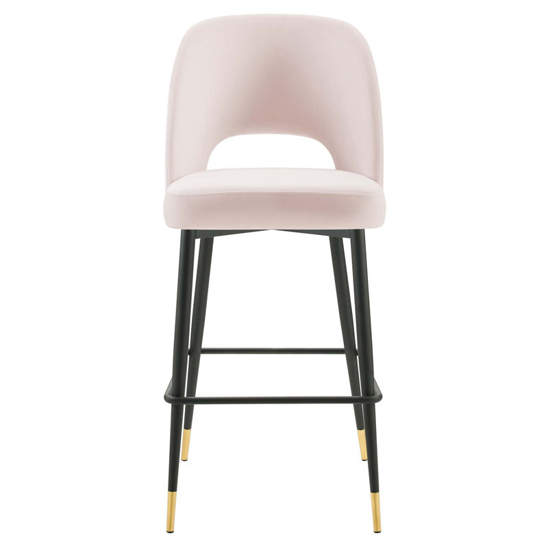 Mid-Century Glam Pink Velvet Counter Stool with Black Metal Legs